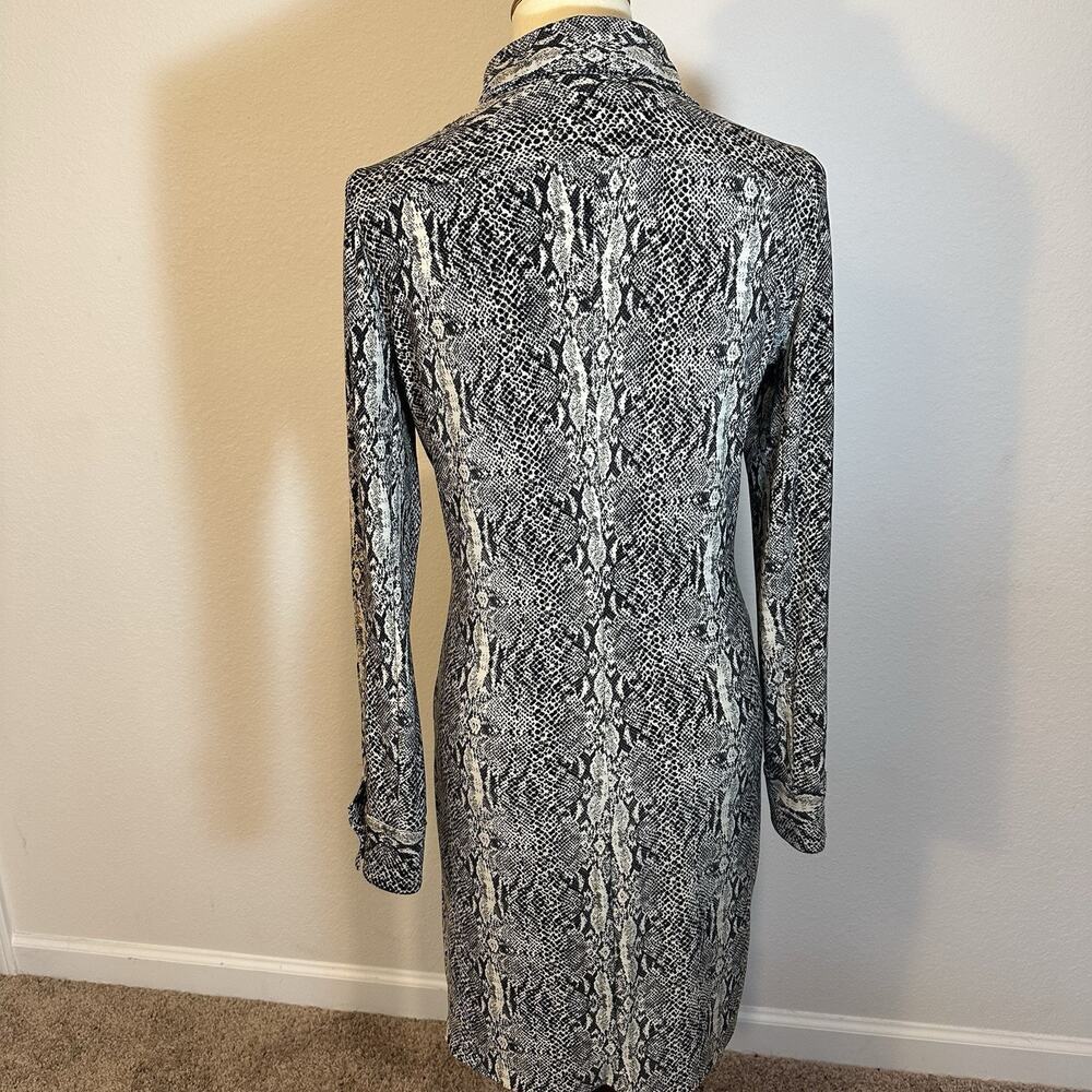 Norma Kamali Snakeskin Long Sleeve Dress Bodycon Button Up Gray Jersey Stretchy - Picture 6 of 13
